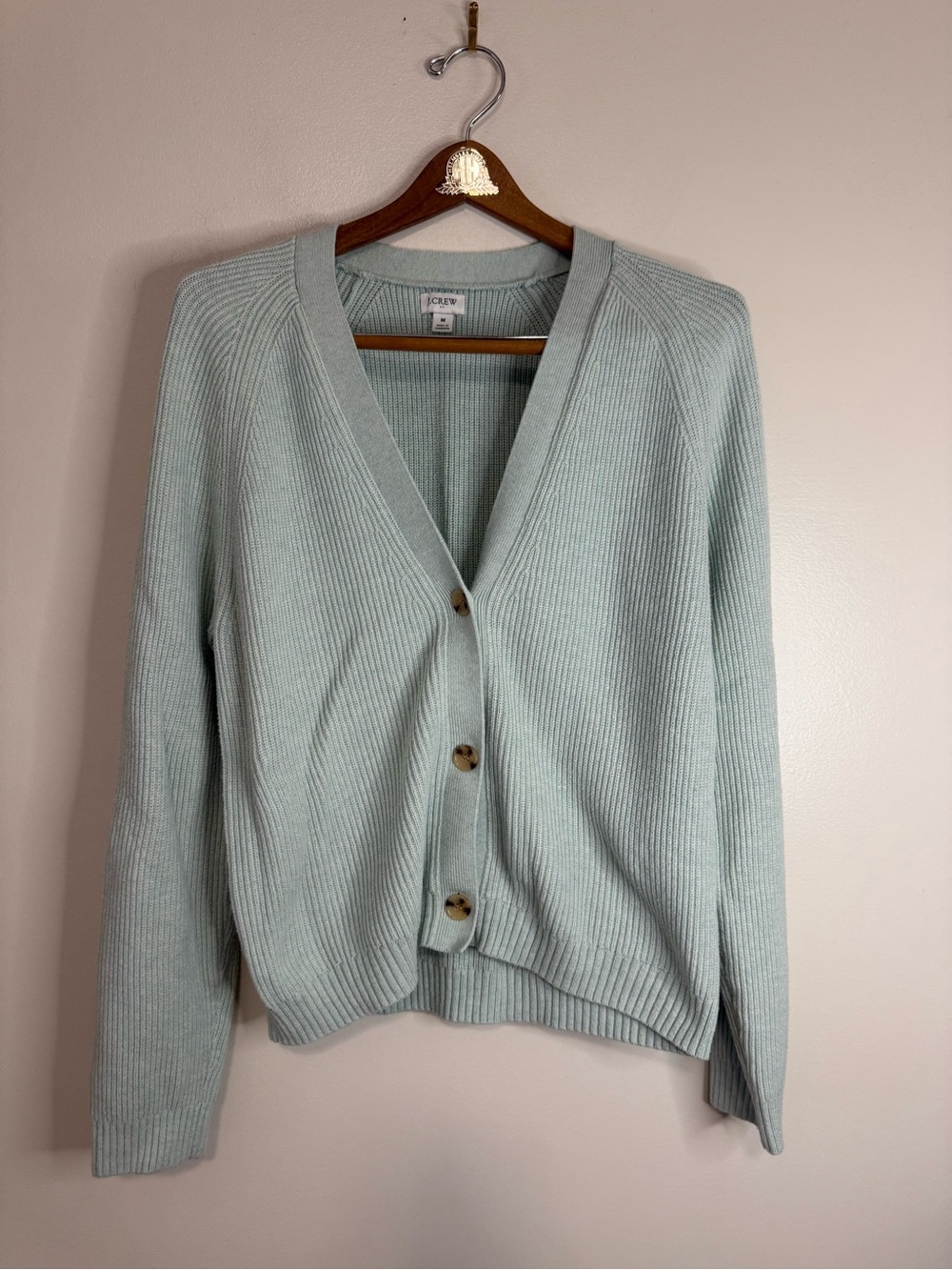 J. Crew Women's Pale Mint Ribbed V-Neck Button Cardigan size medium